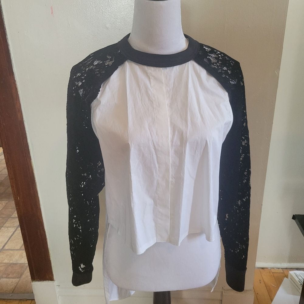 DKNY Runway -Black & White Velvet Lace Top small